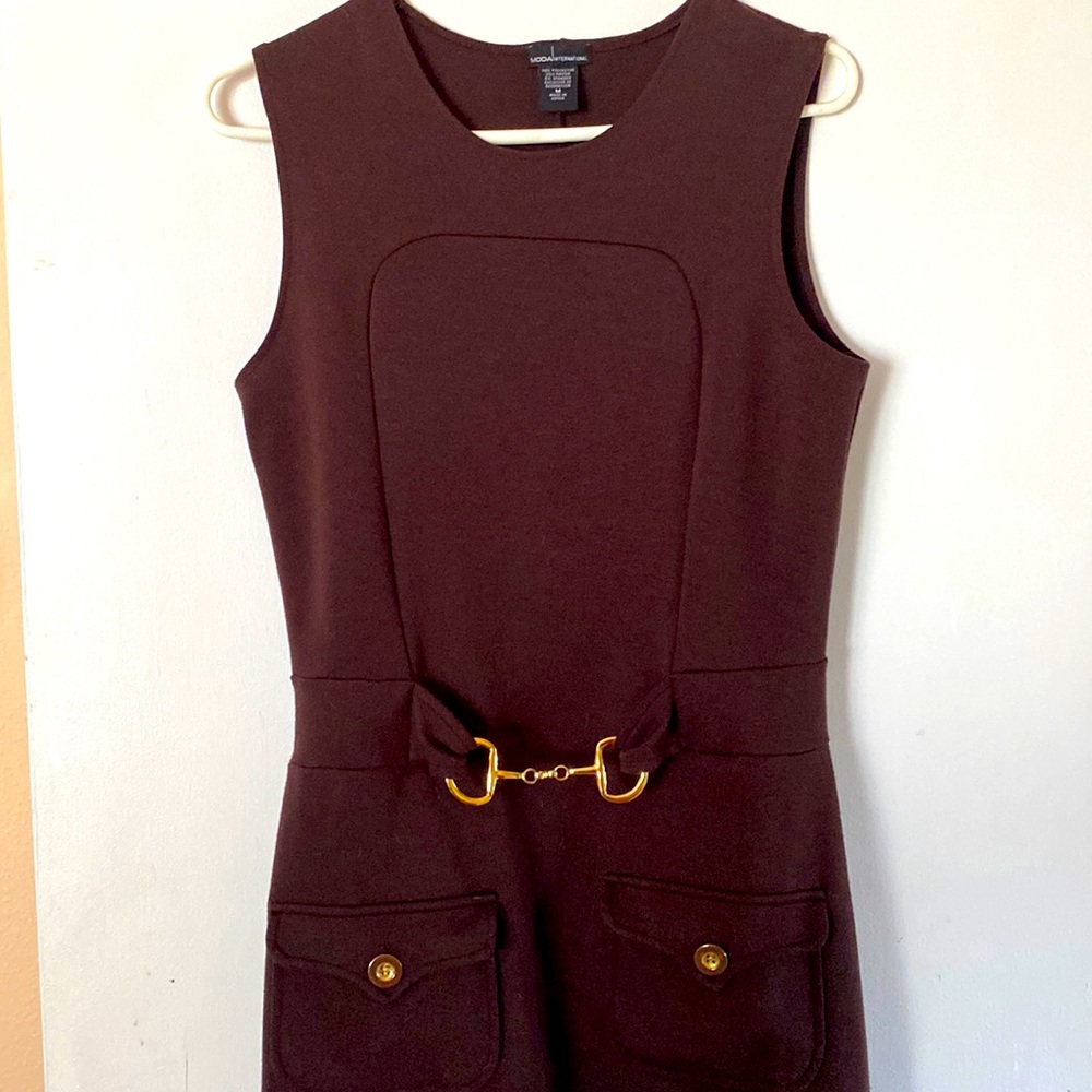 Halter dress with front pockets and gold metal details